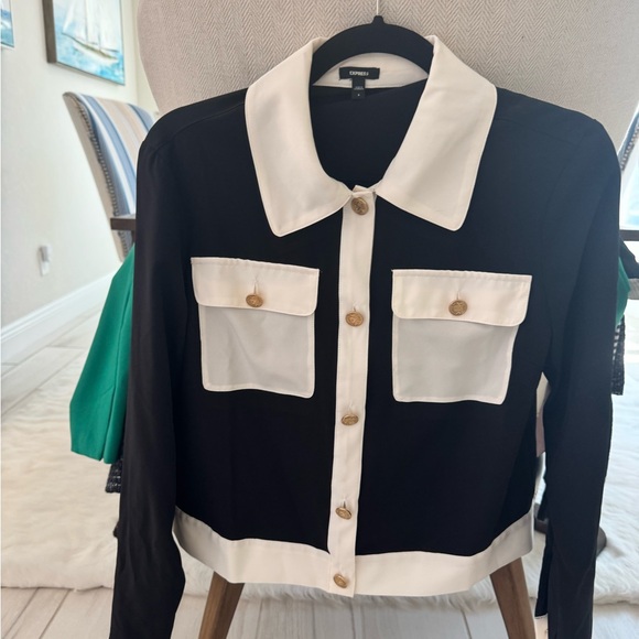 Express Tops - Express Black and White Contrast Collar Jacket